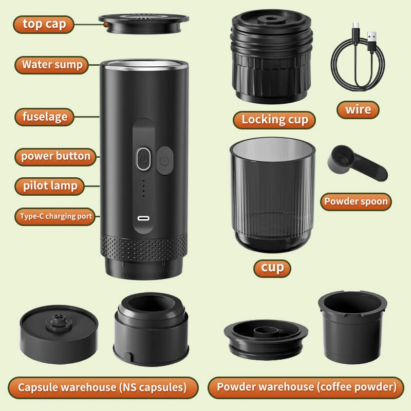 Comfook 2-in-1 Portable Electric Espresso Coffee Machine 20Bar With 80ml Water Tank 4 Minutes Cordless Fast Heating 7500mAh Rechargeable Coffee Maker for Home Travel — view 6