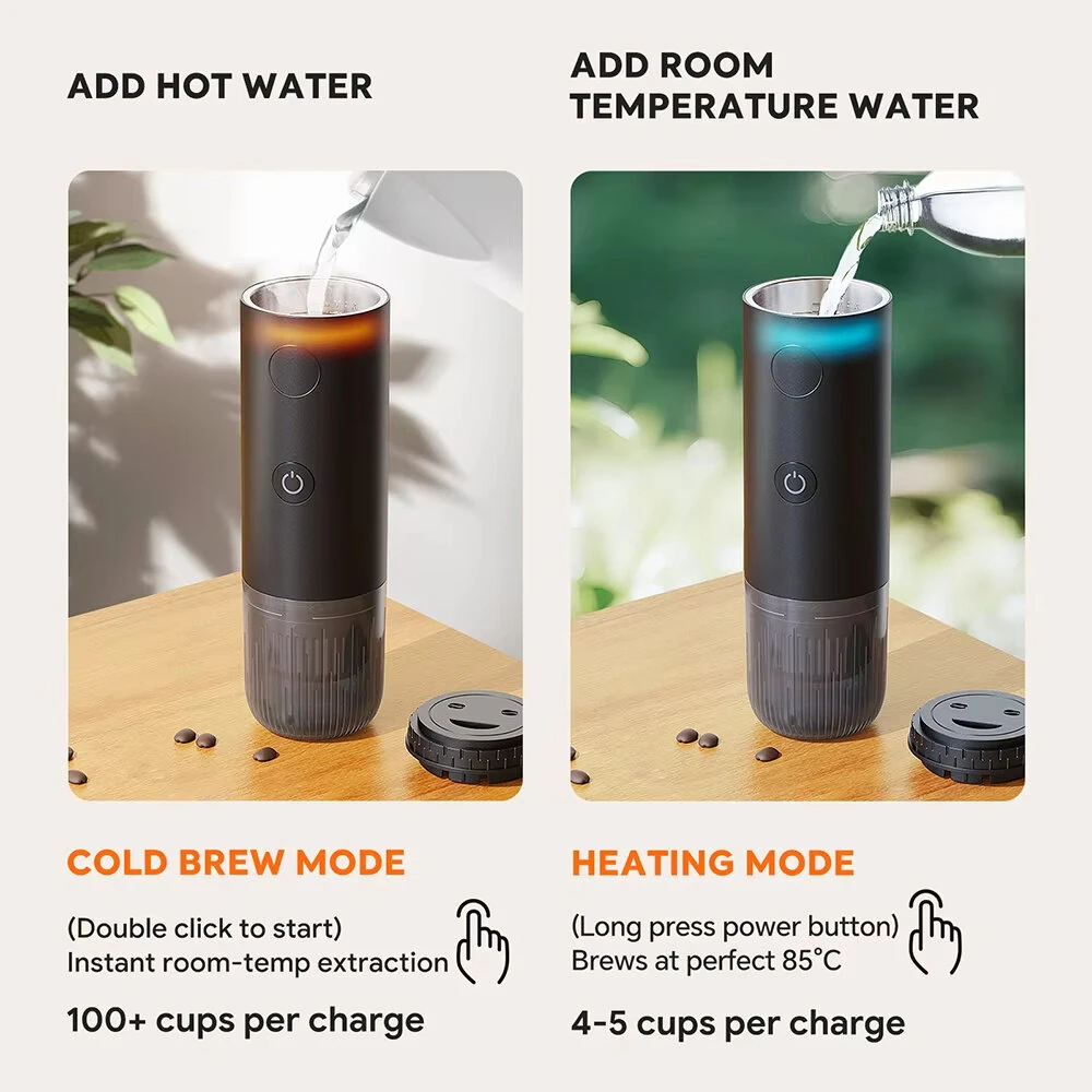 Comfook 2-in-1 Portable Espresso Maker with Cordless Heating 19Bar 85°C Brew 7800mAh Battery Compatible With Ground Coffee NS Capsules for Travel Use — view 8