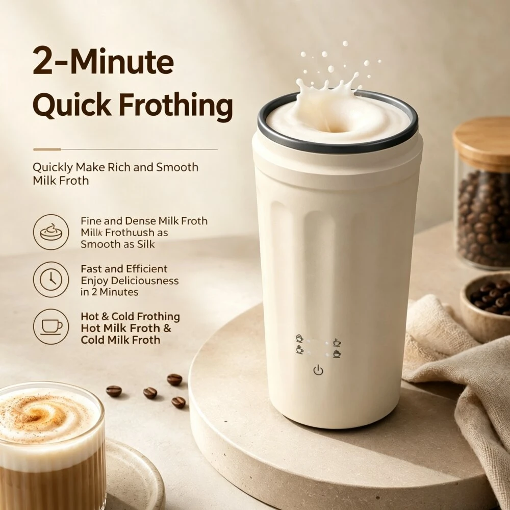 Comfook 300W 4-In-1 Portable Milk Frother 2-Min Fast Heating 300ml Capacity Low Noise Operation Multifunctional Electric Milk Foam Maker for Coffee Latte Cappuccino — view 3