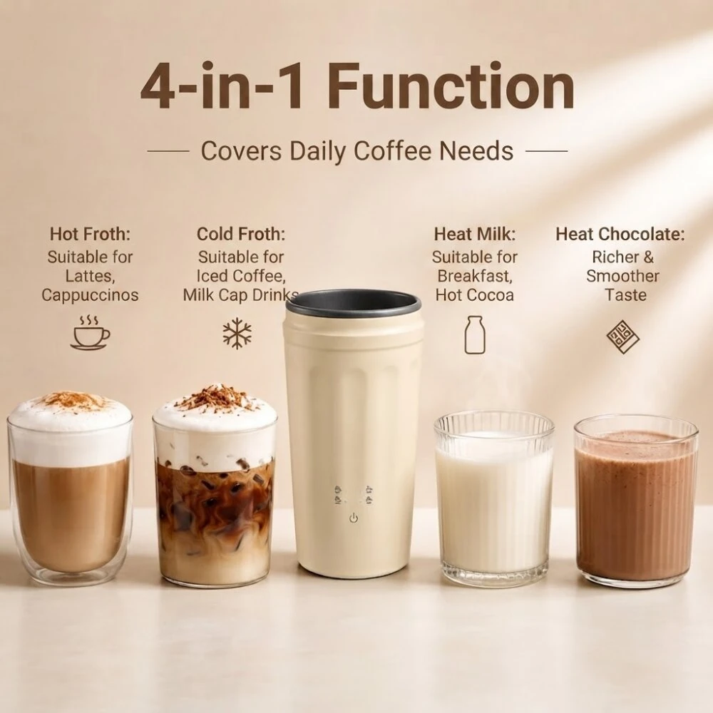 Comfook 300W 4-In-1 Portable Milk Frother 2-Min Fast Heating 300ml Capacity Low Noise Operation Multifunctional Electric Milk Foam Maker for Coffee Latte Cappuccino — view 5