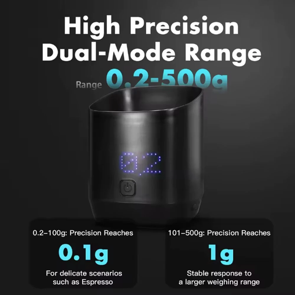 Comfook Digital Coffee Dosing Scale Cup 500g Capacity 0.1g Precision Portable USB Rechargeable Espresso Weighing Tool with LED Touch Screen for Kitchen Gadget — view 3