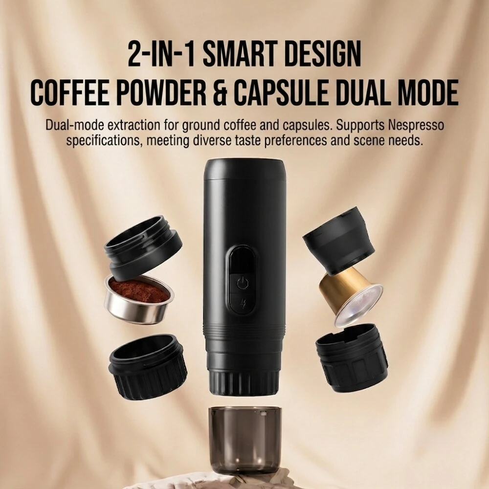 Comfook DK821 15W 2-in-1 Rechargeable Portable Espresso Machine With 100ml Water Tank 2000mAh Battery IPX5 Waterproof LED Display for Home Office Camp — view 3