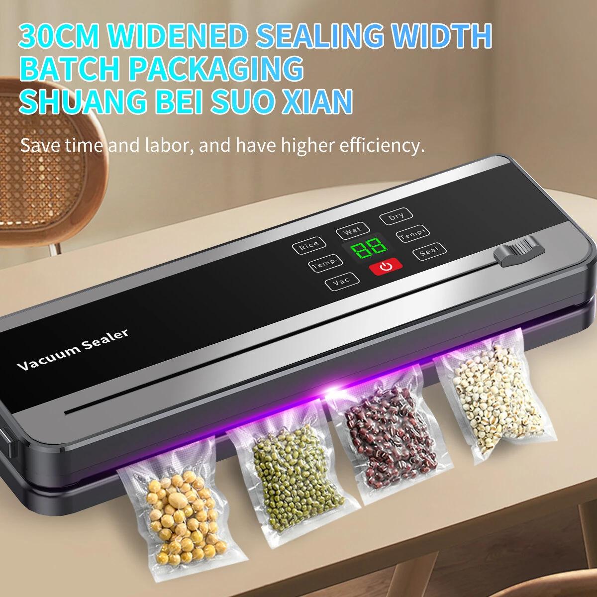 Comfook USB Rechargeable Portable Automatic Vacuum Sealer Purple Light Sterilization with LED Display Touch Screen & 100 Vacuum Bags for Home Use — view 6