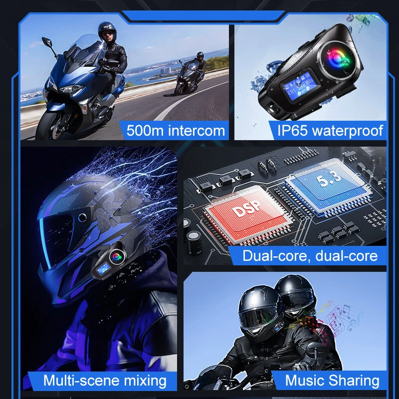 Coralme Q58MAX Motorcycle Helmet Mixing Intercom Helmet Bluetooth Headset with 300m Double Intercom Helmet Headset Group Speaker with LCD Display — view 2