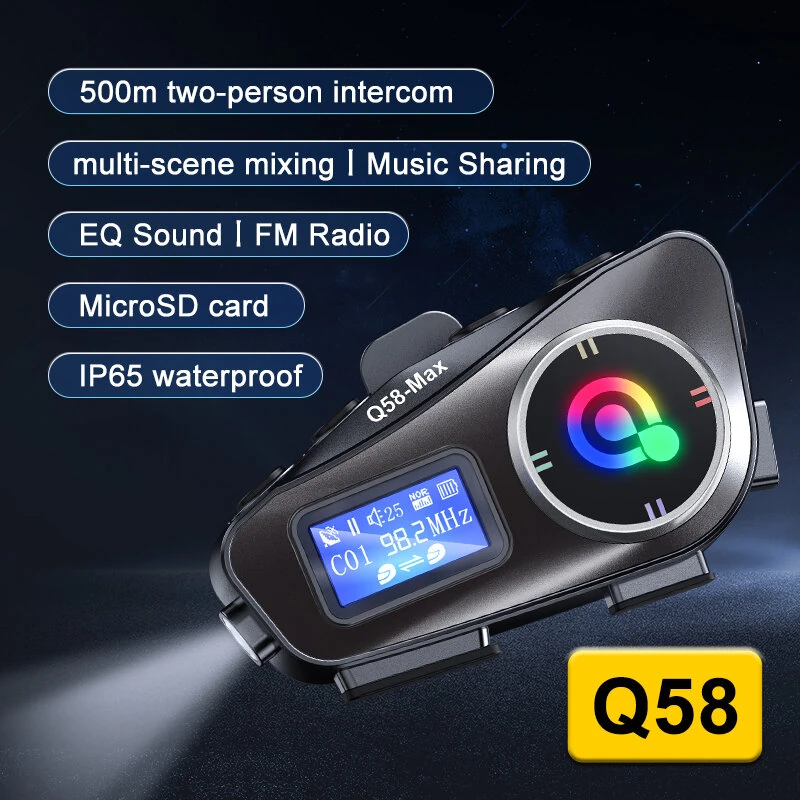 Coralme Q58MAX Motorcycle Helmet Mixing Intercom Helmet Bluetooth Headset with 300m Double Intercom Helmet Headset Group Speaker with LCD Display — view 3