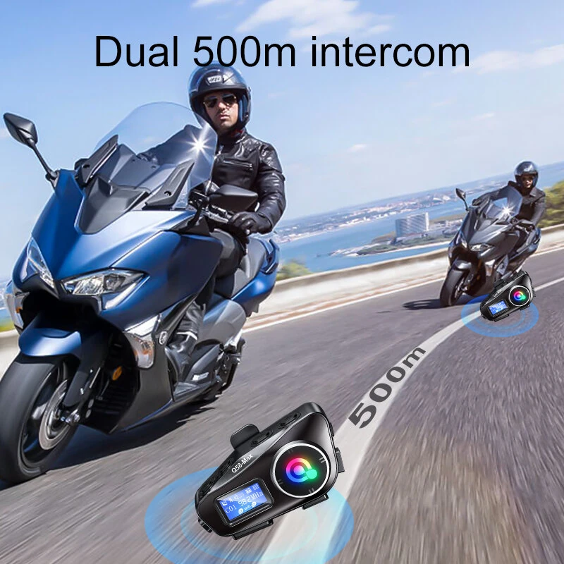 Coralme Q58MAX Motorcycle Helmet Mixing Intercom Helmet Bluetooth Headset with 300m Double Intercom Helmet Headset Group Speaker with LCD Display — view 4