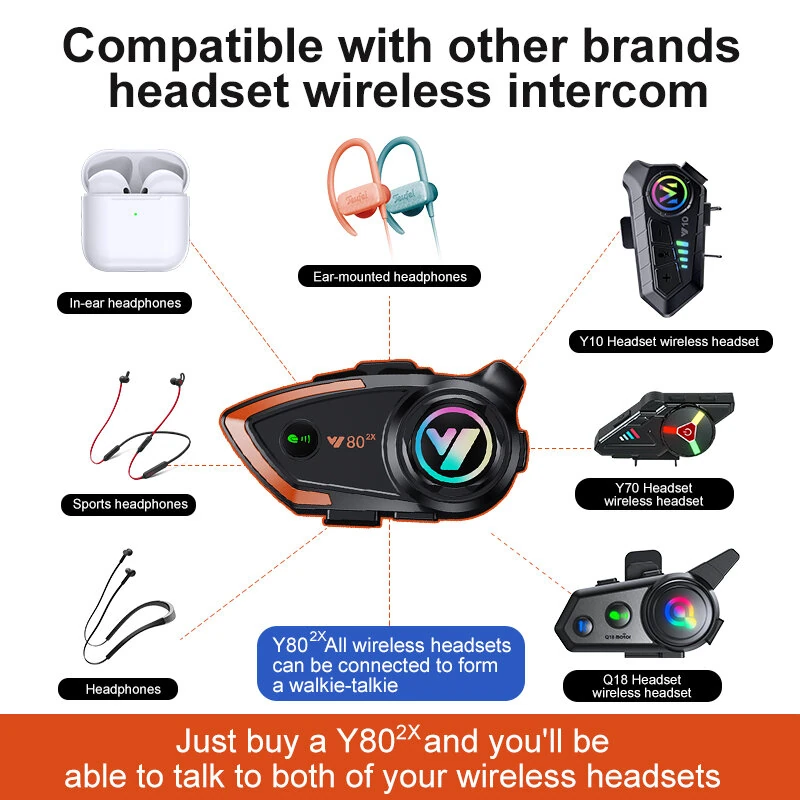 Coralme Y80 2X Motorcycle Intercom Helmet Bluetooth Headset 800 Meters Two-Person Intercom Suitable For Third-Party Helmet Headset — view 7