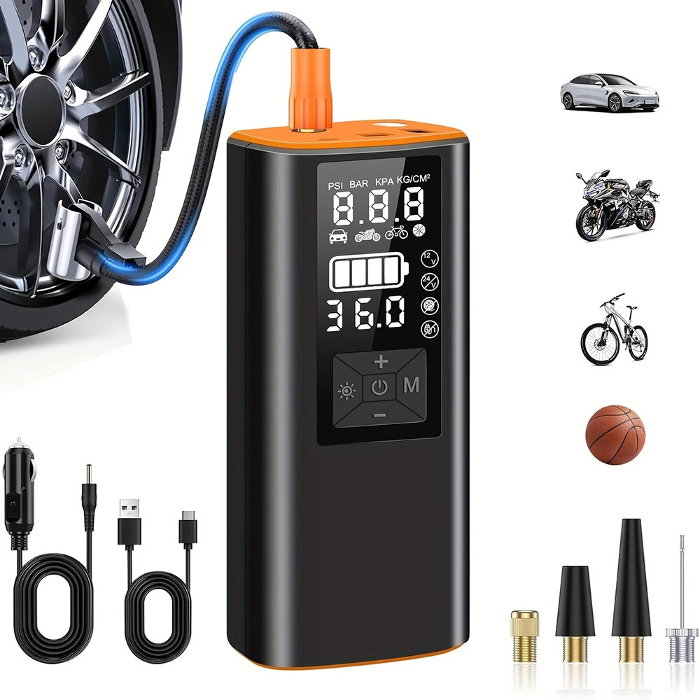 Cordless Smart Car Tire Inflator Dual Screen Display with LED Light Accurate Pressure Measurement Portable Multi-function Car Air Pump — view 10