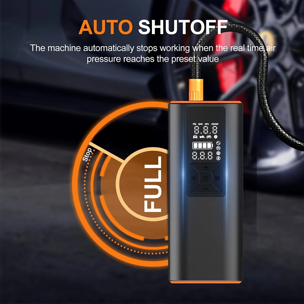 Cordless Smart Car Tire Inflator Dual Screen Display with LED Light Accurate Pressure Measurement Portable Multi-function Car Air Pump — view 2