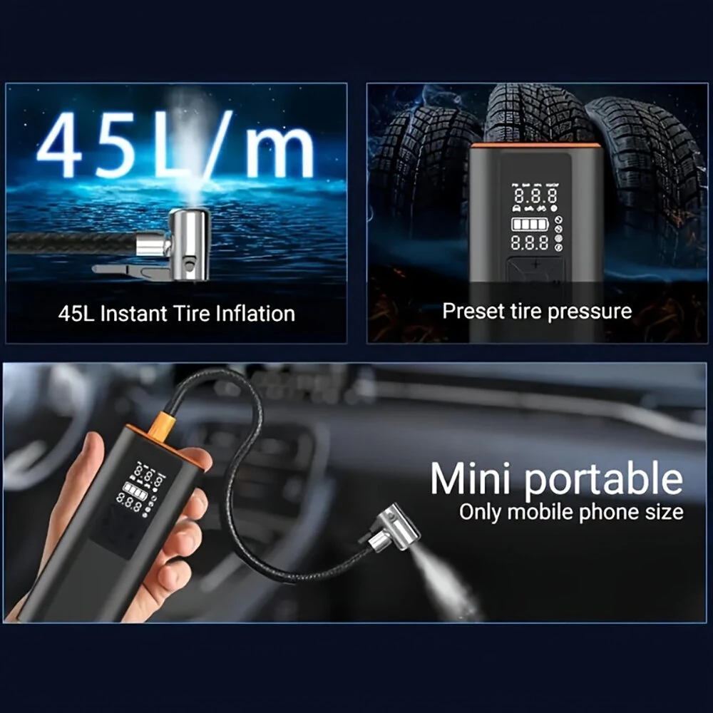 Cordless Smart Car Tire Inflator Dual Screen Display with LED Light Accurate Pressure Measurement Portable Multi-function Car Air Pump — view 3