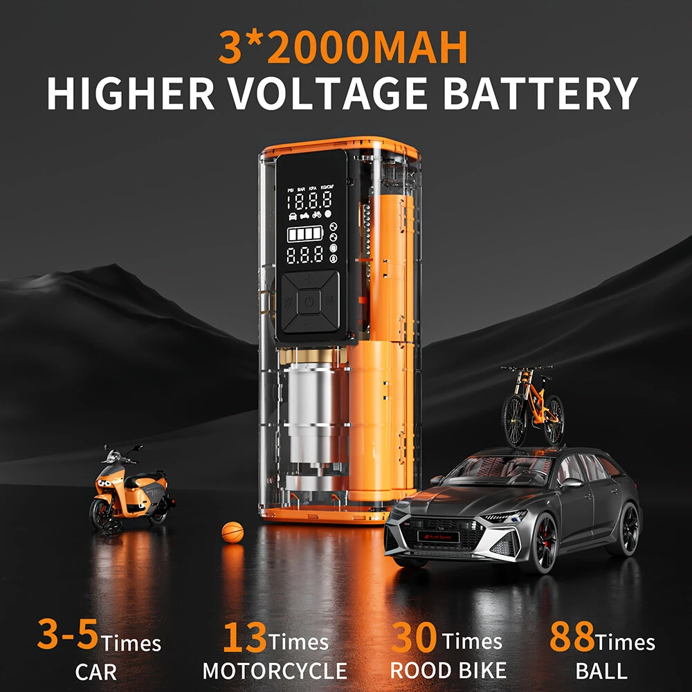Cordless Smart Car Tire Inflator Dual Screen Display with LED Light Accurate Pressure Measurement Portable Multi-function Car Air Pump — view 4