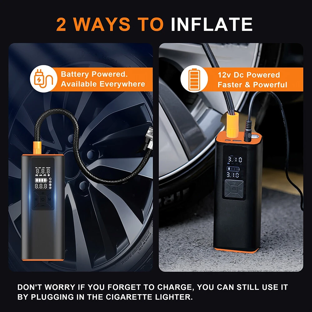 Cordless Smart Car Tire Inflator Dual Screen Display with LED Light Accurate Pressure Measurement Portable Multi-function Car Air Pump — view 6