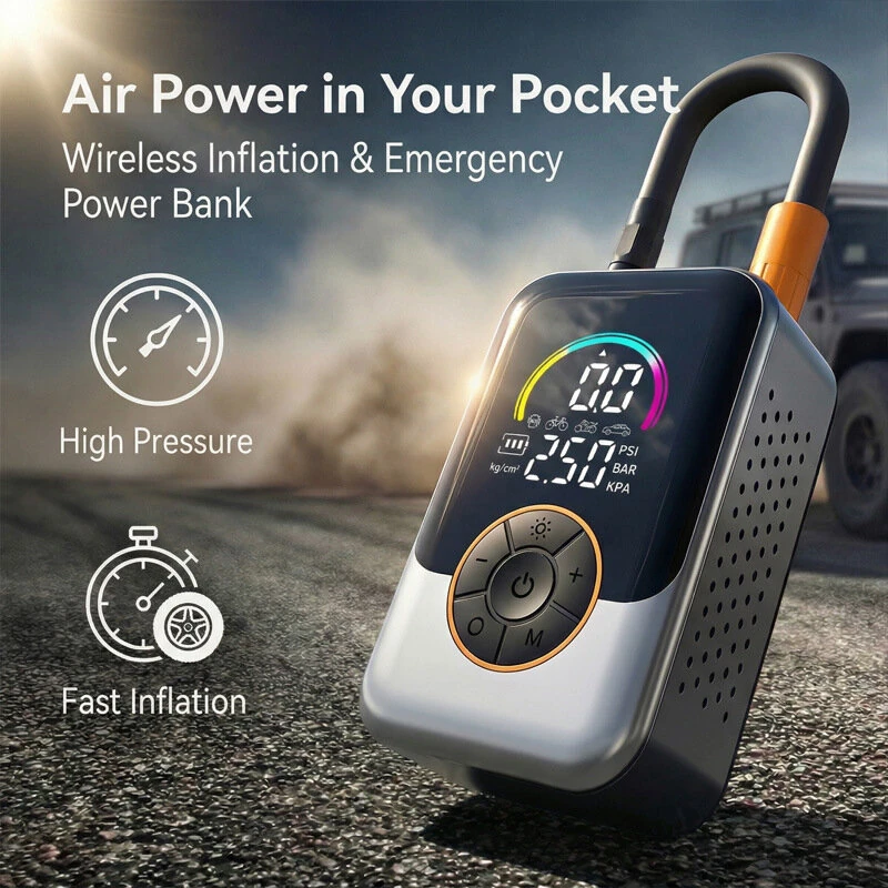 Cordless Tire Inflator 150 PSI Portable Air Compressor with Digital Display Rechargeable Electric Air Pump for Car Motorcycle Bicycle Tires — view 4