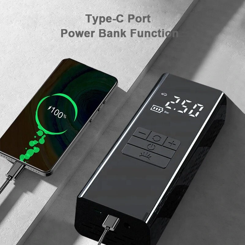 Cordless Tire Inflator Air Compressor Power Bank Portable Digital Tire Pump Fast Inflate Air Pump LED Light for Car Tires Bicycle Ball — view 4