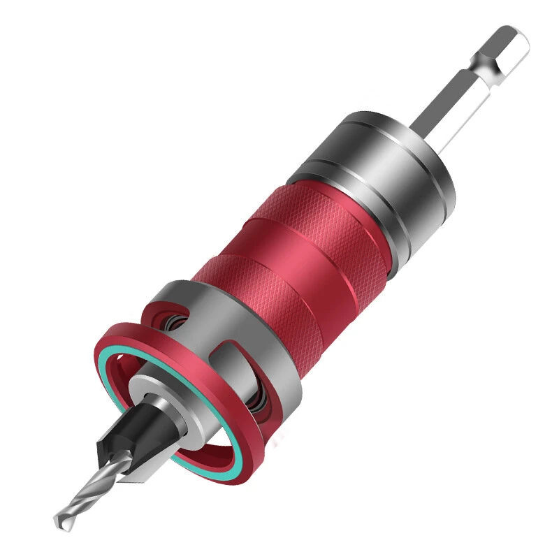 Countersink Drill And 5 Center Drill Bits 6542 Steel Aluminum Alloy 6.35mm Shank Semi-Automatic Depth Adjustment Adjustable Depth Scale Stop Function Replaceable Bits 170x100mm Red Blue Gold