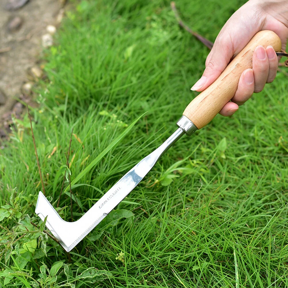 Crack Weeder Crevice Weeding Tool Stainless Steel L-Shaped Blade Beech Handle Garden Maintenance Lawn Care — view 3