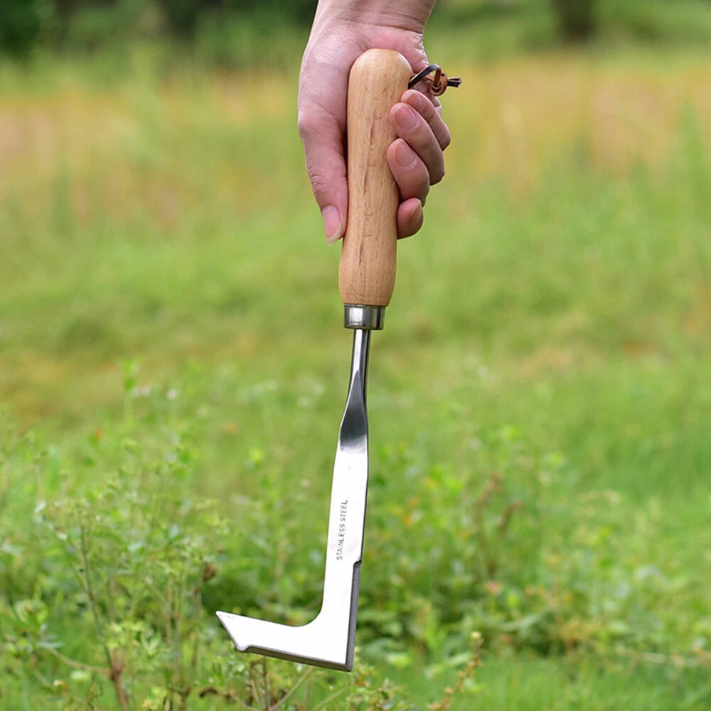 Crack Weeder Crevice Weeding Tool Stainless Steel L-Shaped Blade Beech Handle Garden Maintenance Lawn Care — view 4