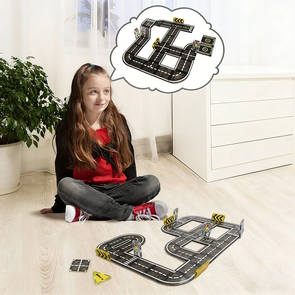 Creative City Magnet Track Car Road Cube Building Blocks Set Children DIY Puzzle Toy Gift For Kids — view 2