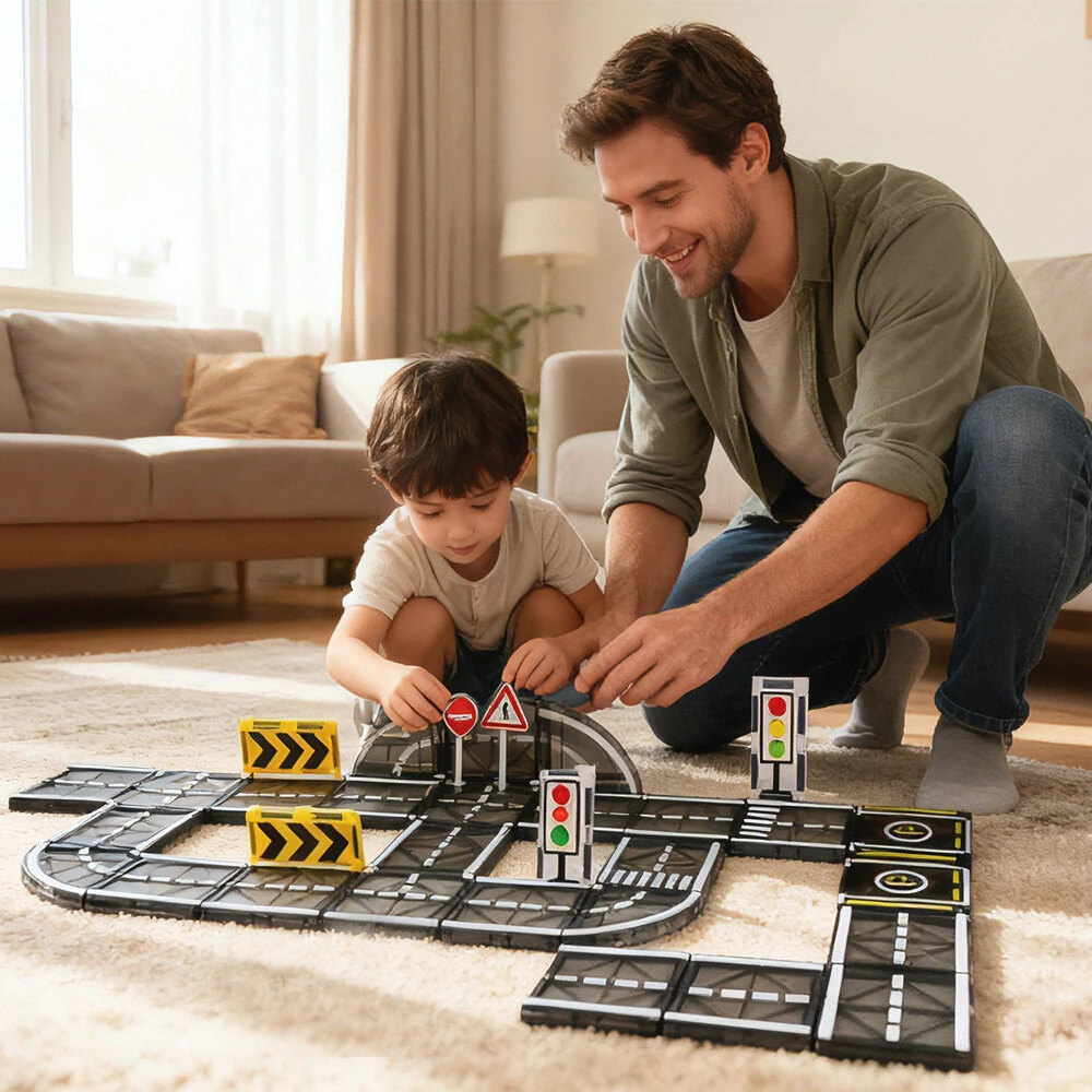 Creative City Magnet Track Car Road Cube Building Blocks Set Children DIY Puzzle Toy Gift For Kids — view 6