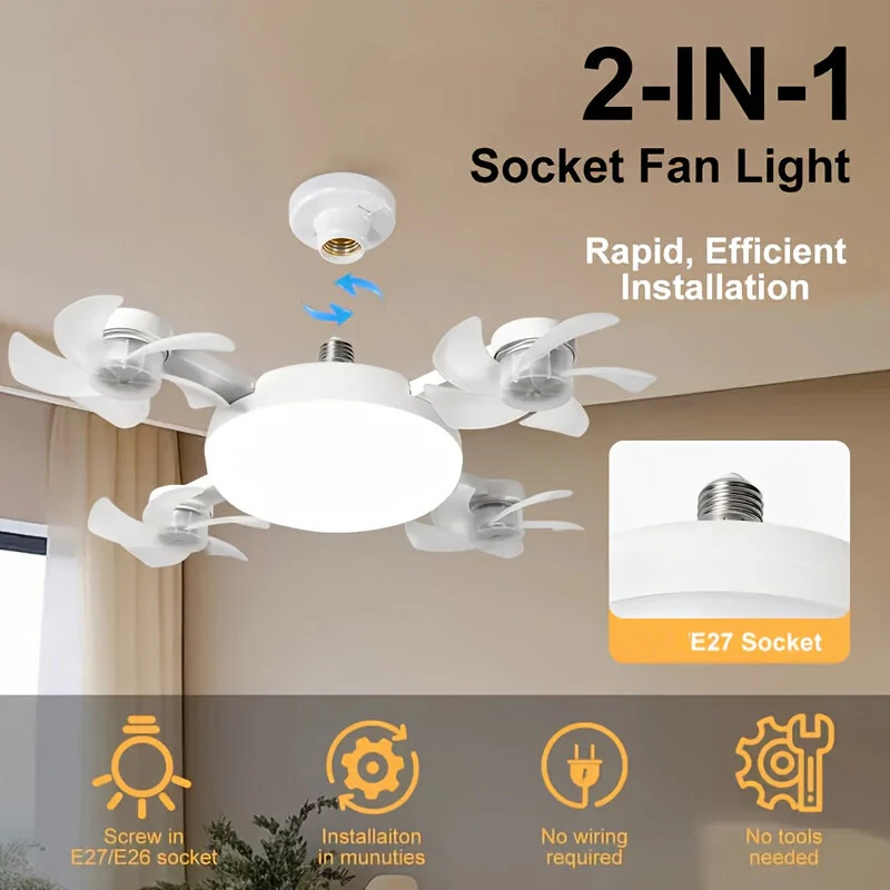 Creative Drone-Style E27 LED Fan Light 2-in-1 Lighting & 3 Speed Cooling Fan with Remote Control Dimmable Timer for Living Room Bedroom — view 2