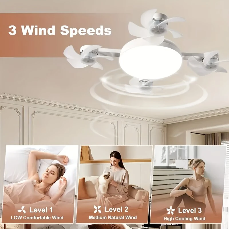 Creative Drone-Style E27 LED Fan Light 2-in-1 Lighting & 3 Speed Cooling Fan with Remote Control Dimmable Timer for Living Room Bedroom — view 7