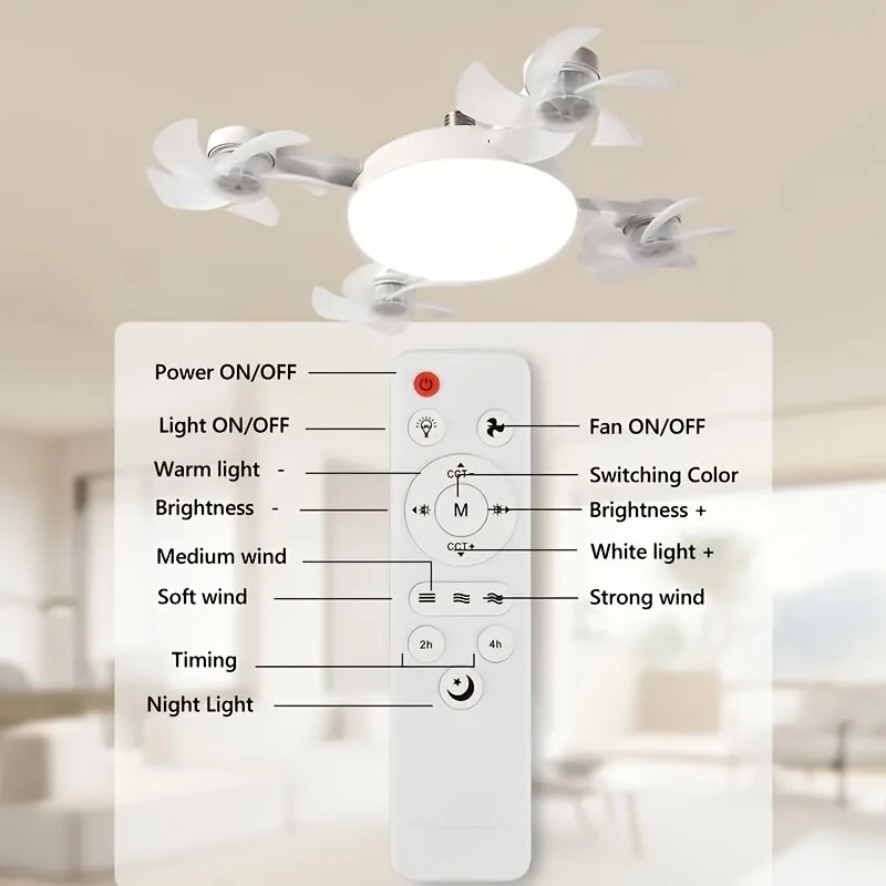 Creative Drone-Style E27 LED Fan Light 2-in-1 Lighting & 3 Speed Cooling Fan with Remote Control Dimmable Timer for Living Room Bedroom — view 9
