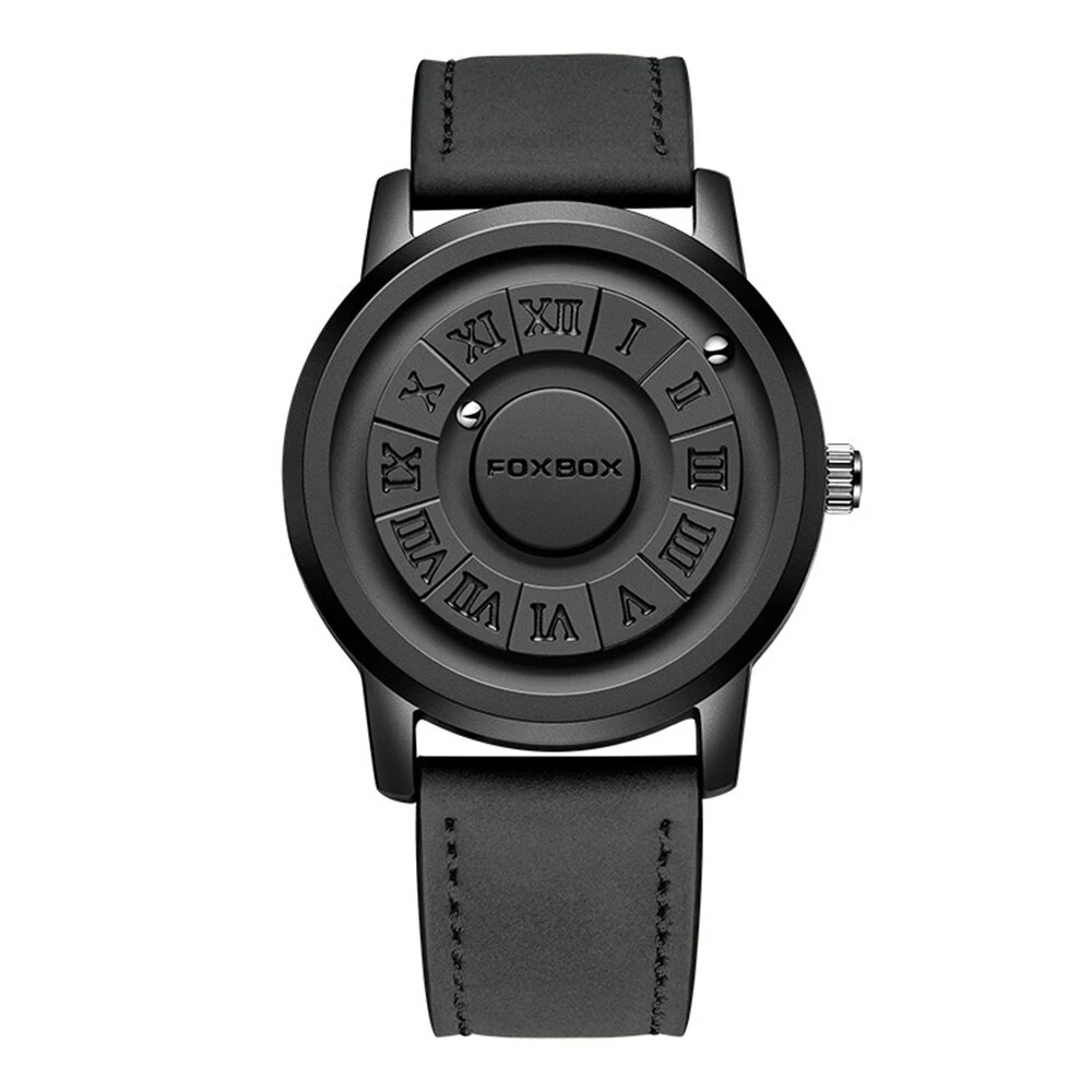Creative Scrolling Stylish Black Dial Rotating Magnetic Bead Watch Roman Numerals Unique Men Wristwatch — view 10