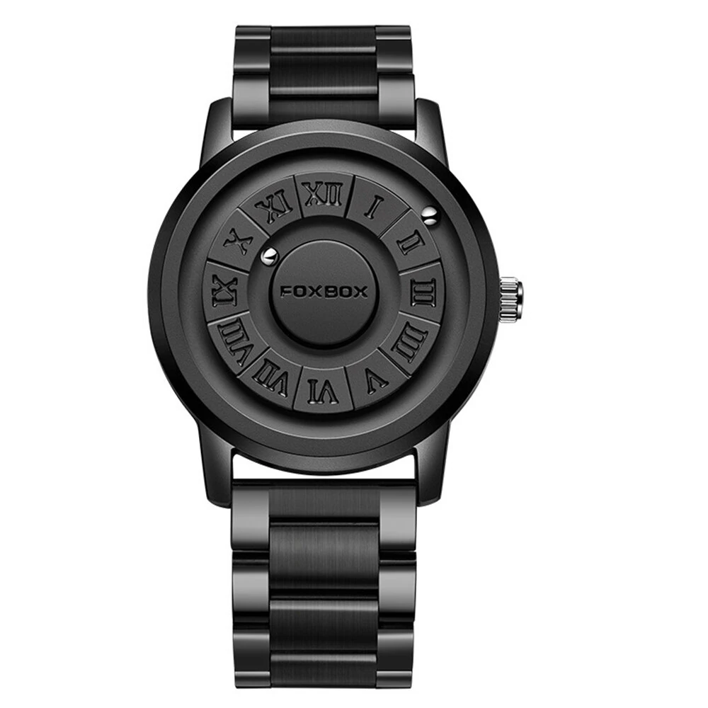 Creative Scrolling Stylish Black Dial Rotating Magnetic Bead Watch Roman Numerals Unique Men Wristwatch — view 2