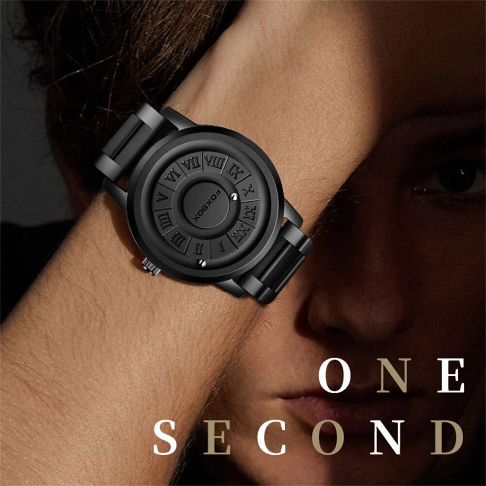 Creative Scrolling Stylish Black Dial Rotating Magnetic Bead Watch Roman Numerals Unique Men Wristwatch — view 3