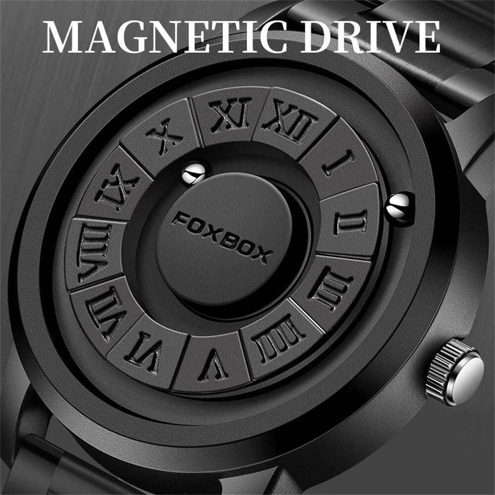 Creative Scrolling Stylish Black Dial Rotating Magnetic Bead Watch Roman Numerals Unique Men Wristwatch — view 4