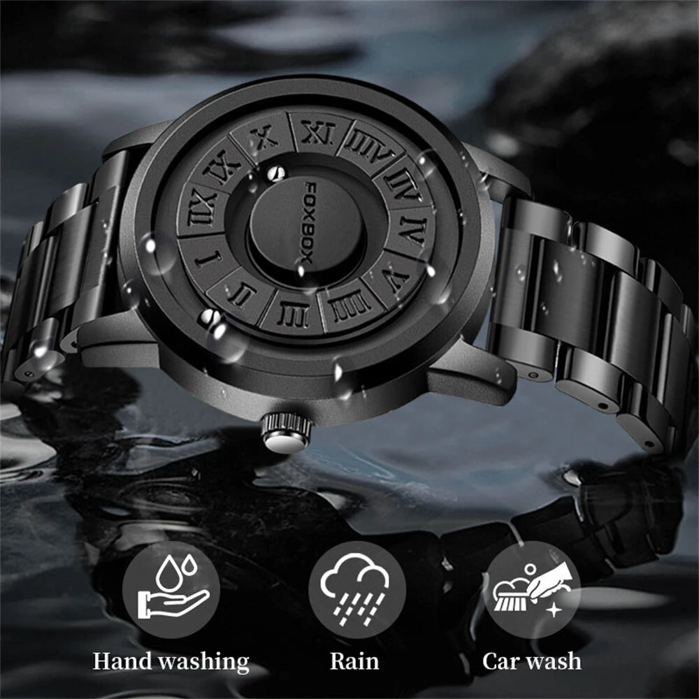 Creative Scrolling Stylish Black Dial Rotating Magnetic Bead Watch Roman Numerals Unique Men Wristwatch — view 5