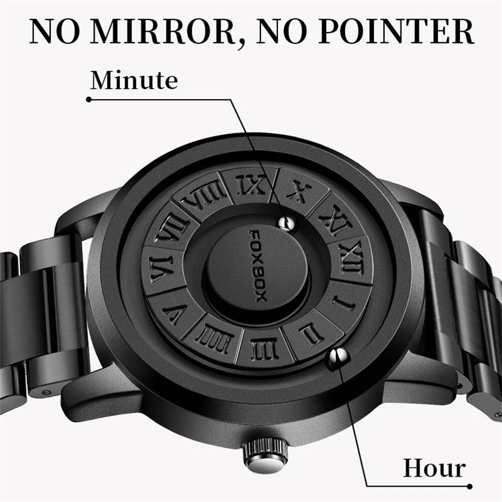 Creative Scrolling Stylish Black Dial Rotating Magnetic Bead Watch Roman Numerals Unique Men Wristwatch — view 6