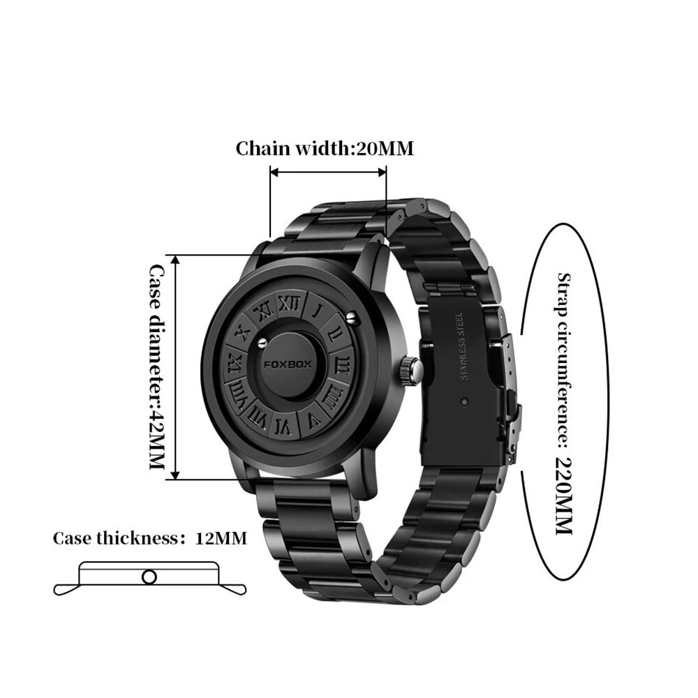 Creative Scrolling Stylish Black Dial Rotating Magnetic Bead Watch Roman Numerals Unique Men Wristwatch — view 8