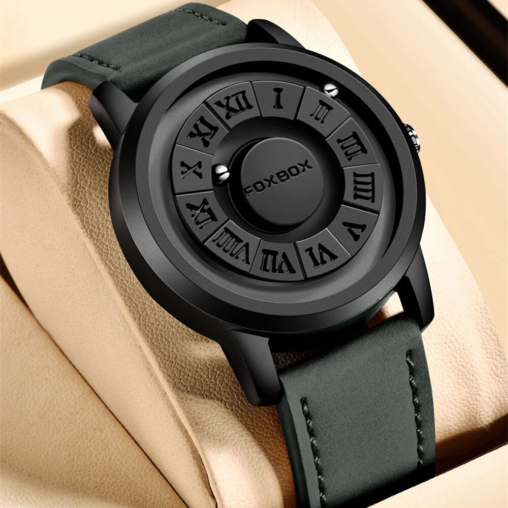 Creative Scrolling Stylish Black Dial Rotating Magnetic Bead Watch Roman Numerals Unique Men Wristwatch — view 9