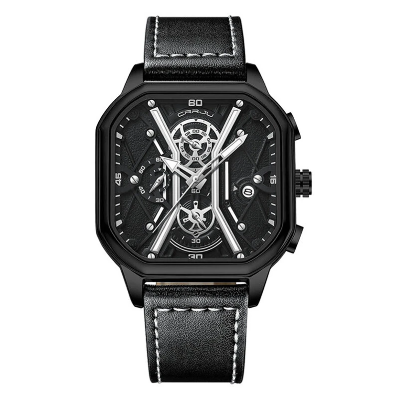 CRRJU Fashion Square Men's Watches Bussiness Quartz Watch Luxury Leather Wristwatch Waterproof Chronograph Sports Watch — CRRJU