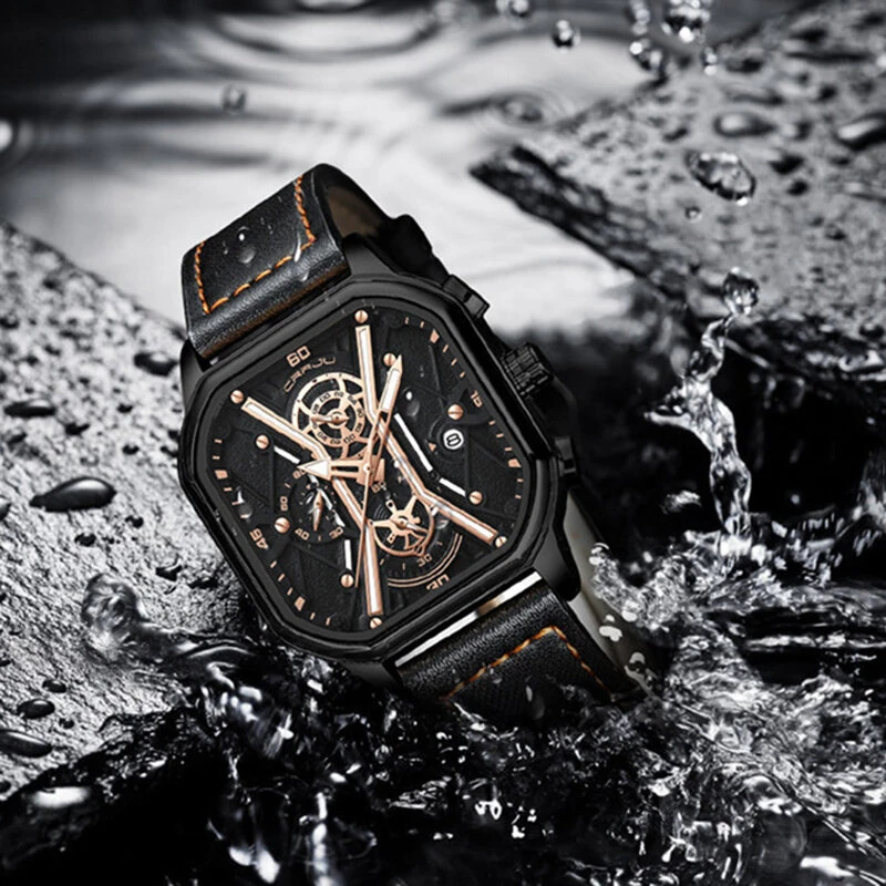 CRRJU Fashion Square Men's Watches Bussiness Quartz Watch Luxury Leather Wristwatch Waterproof Chronograph Sports Watch — view 8