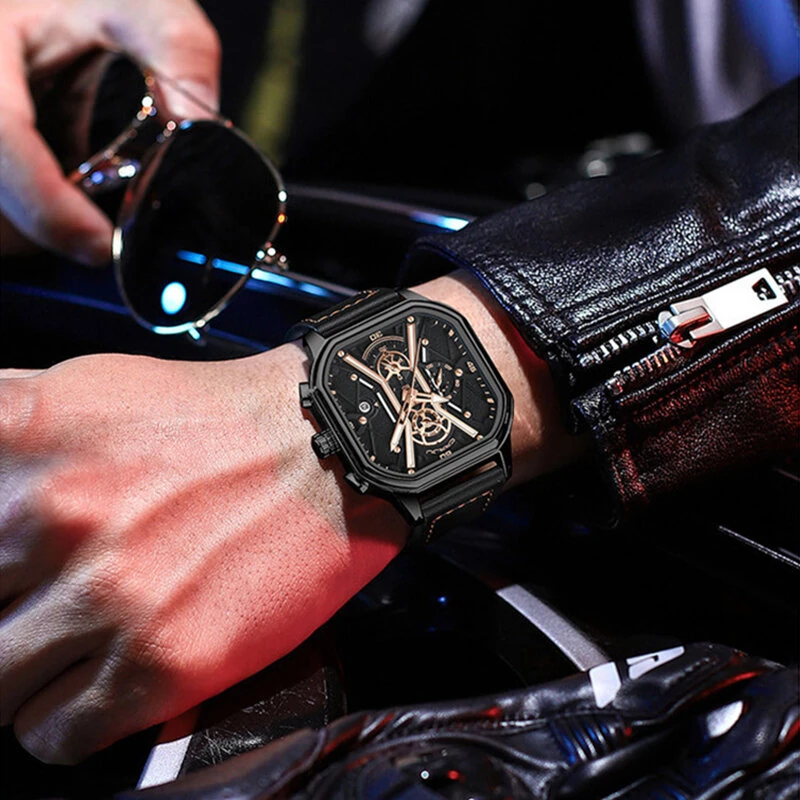 CRRJU Fashion Square Men's Watches Bussiness Quartz Watch Luxury Leather Wristwatch Waterproof Chronograph Sports Watch — view 9