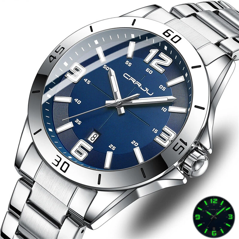 CRRJU Luxury Men's Business Watches Fashion Stainless Steel Quartz Watches Auto Date Luminous Steel Bracelet Wristwatch — CRRJU