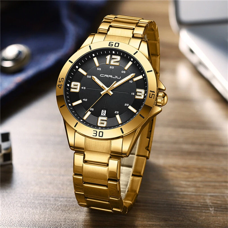 CRRJU Luxury Men's Business Watches Fashion Stainless Steel Quartz Watches Auto Date Luminous Steel Bracelet Wristwatch — view 4