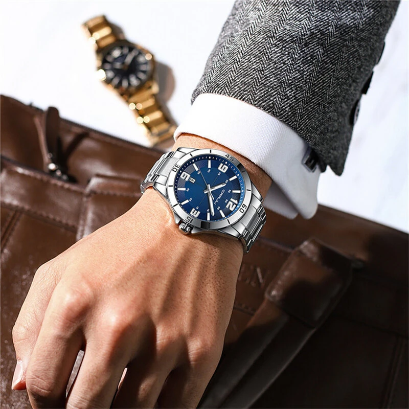 CRRJU Luxury Men's Business Watches Fashion Stainless Steel Quartz Watches Auto Date Luminous Steel Bracelet Wristwatch — view 6