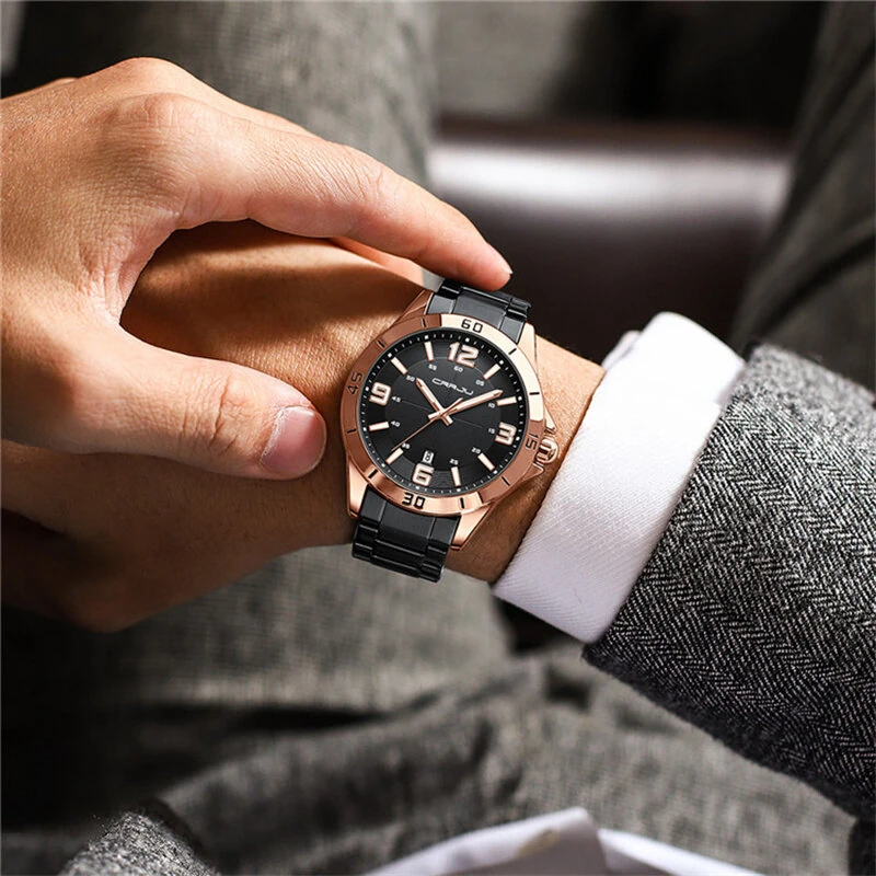 CRRJU Luxury Men's Business Watches Fashion Stainless Steel Quartz Watches Auto Date Luminous Steel Bracelet Wristwatch — view 7