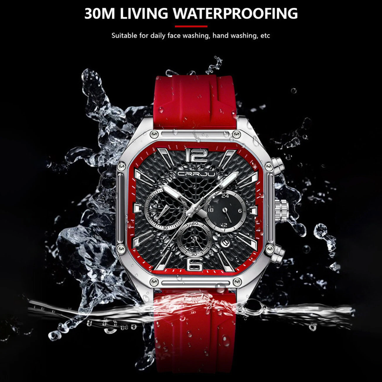 CRRJU Men's Business Quartz Watch Silicone Strap Waterproof Sport Wristwatch with Automatic Date Casual Design and Watch Box — view 4