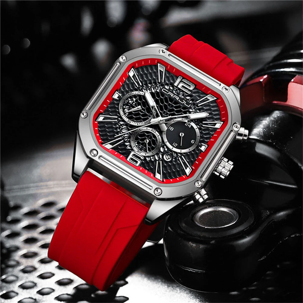 CRRJU Men's Business Quartz Watch Silicone Strap Waterproof Sport Wristwatch with Automatic Date Casual Design and Watch Box — view 7