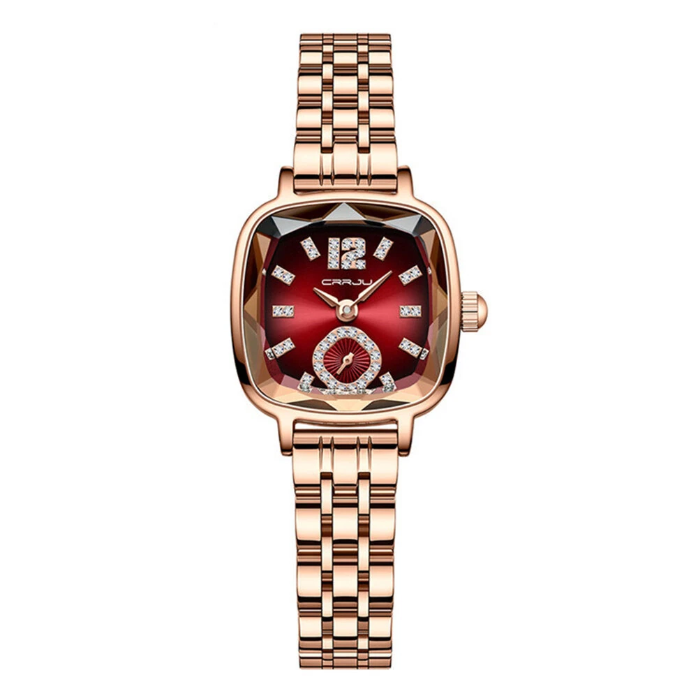CRRJU Stainless Steel Women Watch Square Luxury Rhinestone Quartz Watch Business Waterproof Fashion Wrist Watch — view 10