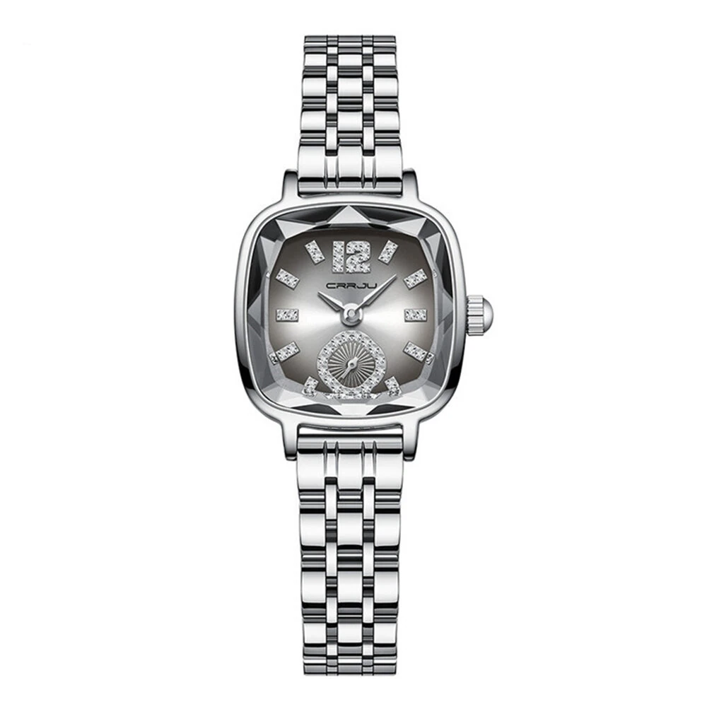 CRRJU Stainless Steel Women Watch Square Luxury Rhinestone Quartz Watch Business Waterproof Fashion Wrist Watch — view 2
