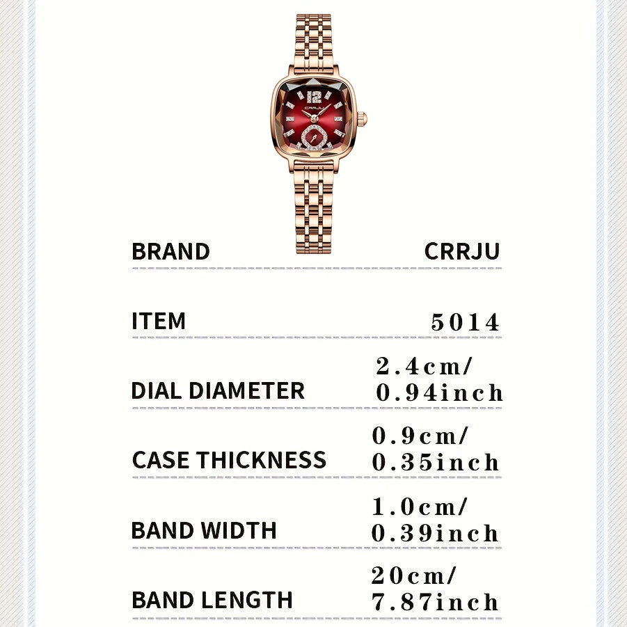 CRRJU Stainless Steel Women Watch Square Luxury Rhinestone Quartz Watch Business Waterproof Fashion Wrist Watch — view 3