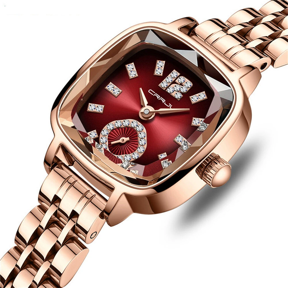 CRRJU Stainless Steel Women Watch Square Luxury Rhinestone Quartz Watch Business Waterproof Fashion Wrist Watch — view 4
