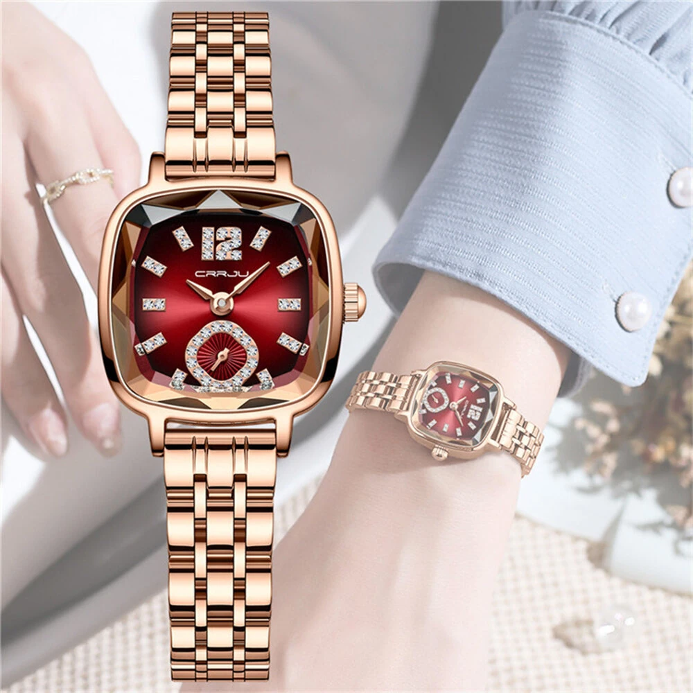 CRRJU Stainless Steel Women Watch Square Luxury Rhinestone Quartz Watch Business Waterproof Fashion Wrist Watch — view 5