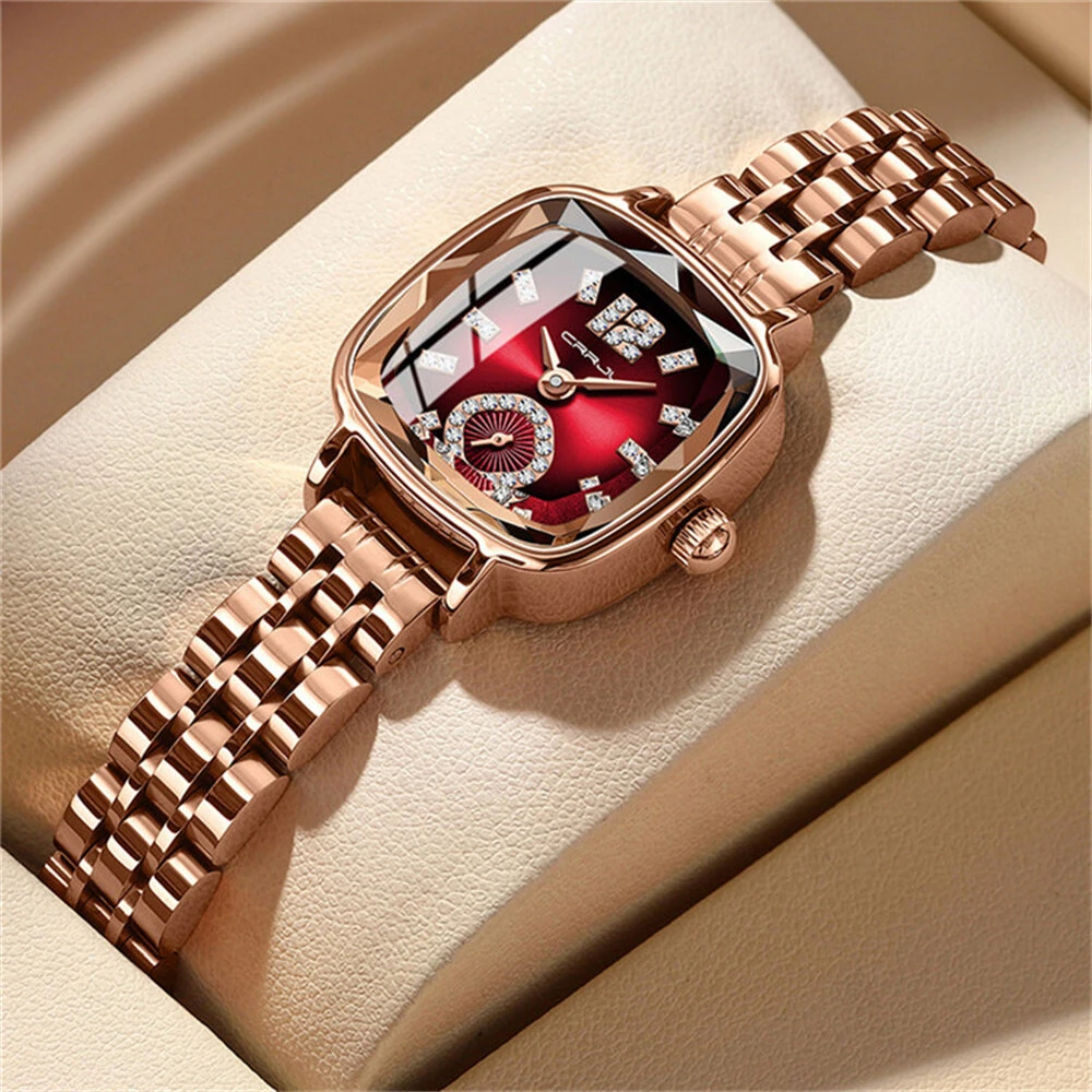 CRRJU Stainless Steel Women Watch Square Luxury Rhinestone Quartz Watch Business Waterproof Fashion Wrist Watch — view 8