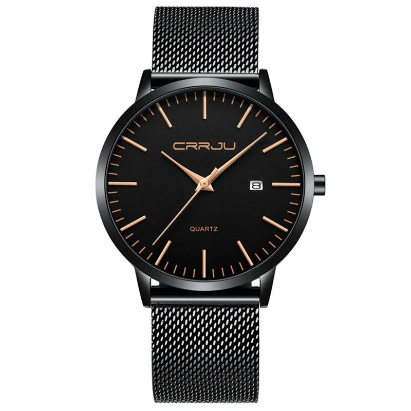 CRRJU Thin Men Watch Casual Simple Calendar Watch Quartz Watch Waterproof Sports Black Watches, Ideal choice for Gifts — CRRJU